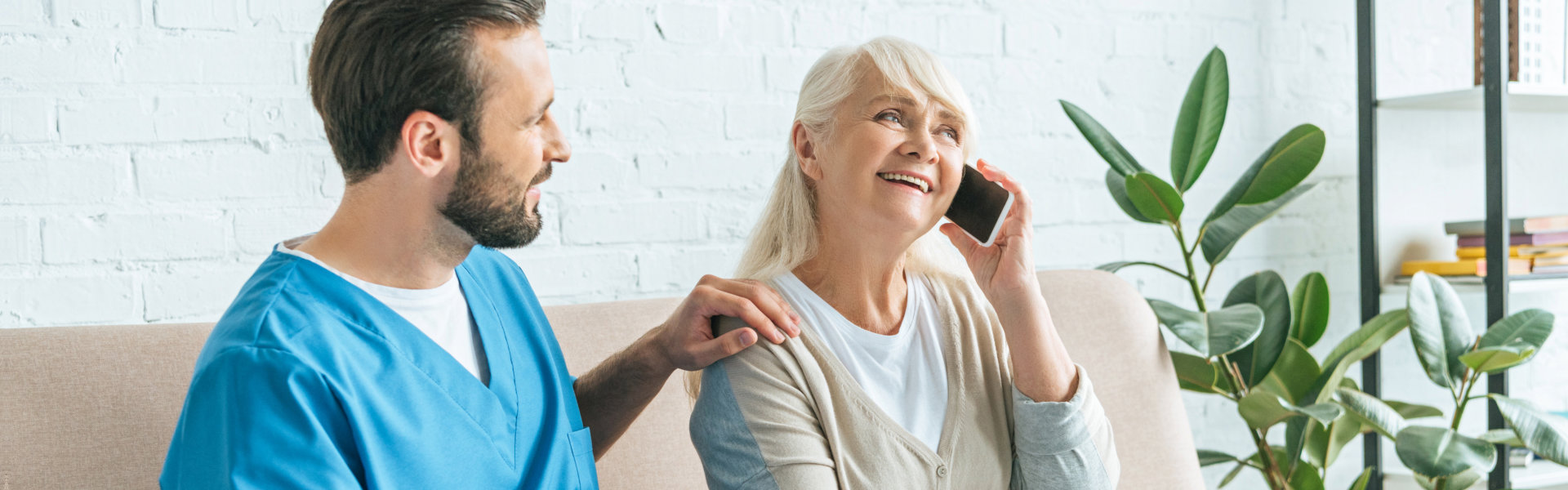 aide having a phone call